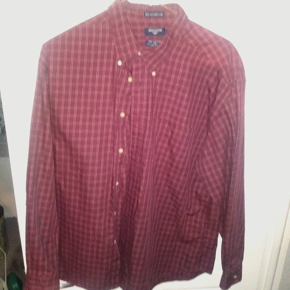 MENS DOCKERS NO WRINKLES XL BURGUNDY LONG SLEEVE SHIRT
